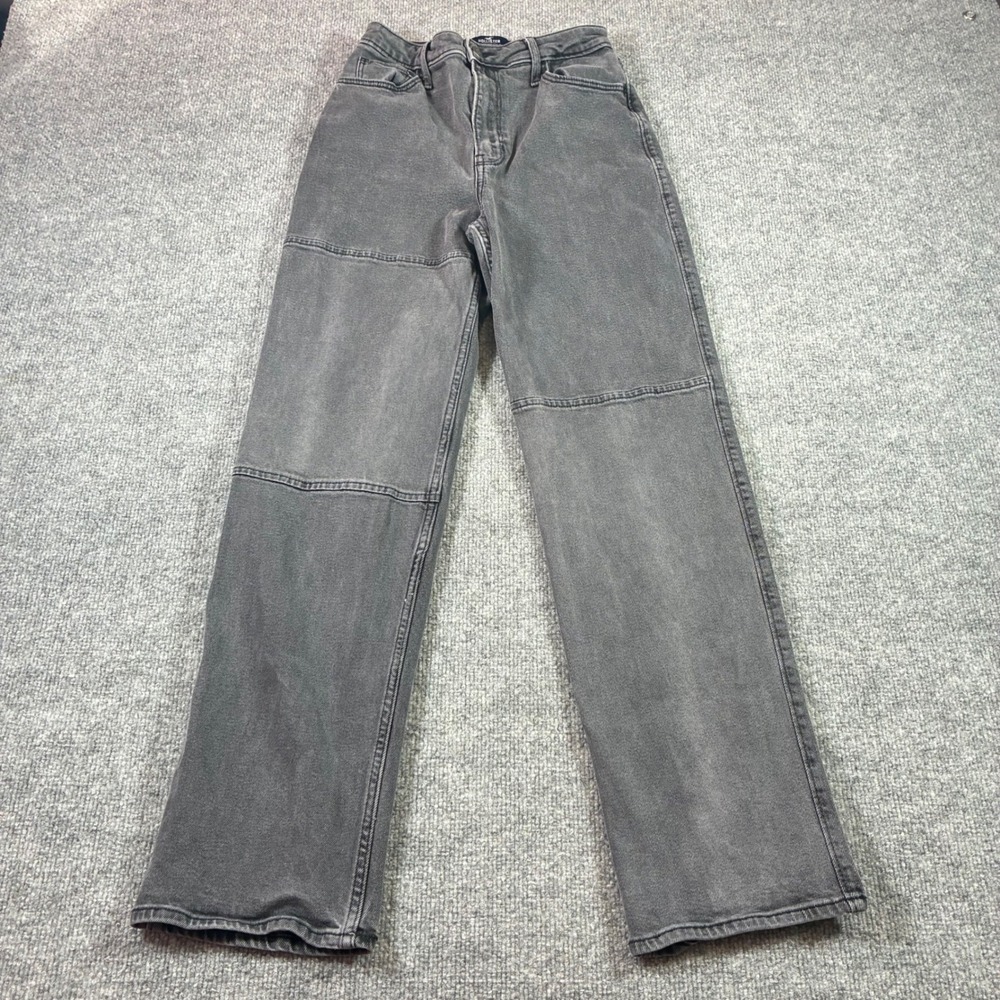 Hollister Ultra High Rise Dad Jeans Womens 1R W25 Gray Paneled Seam Stretch